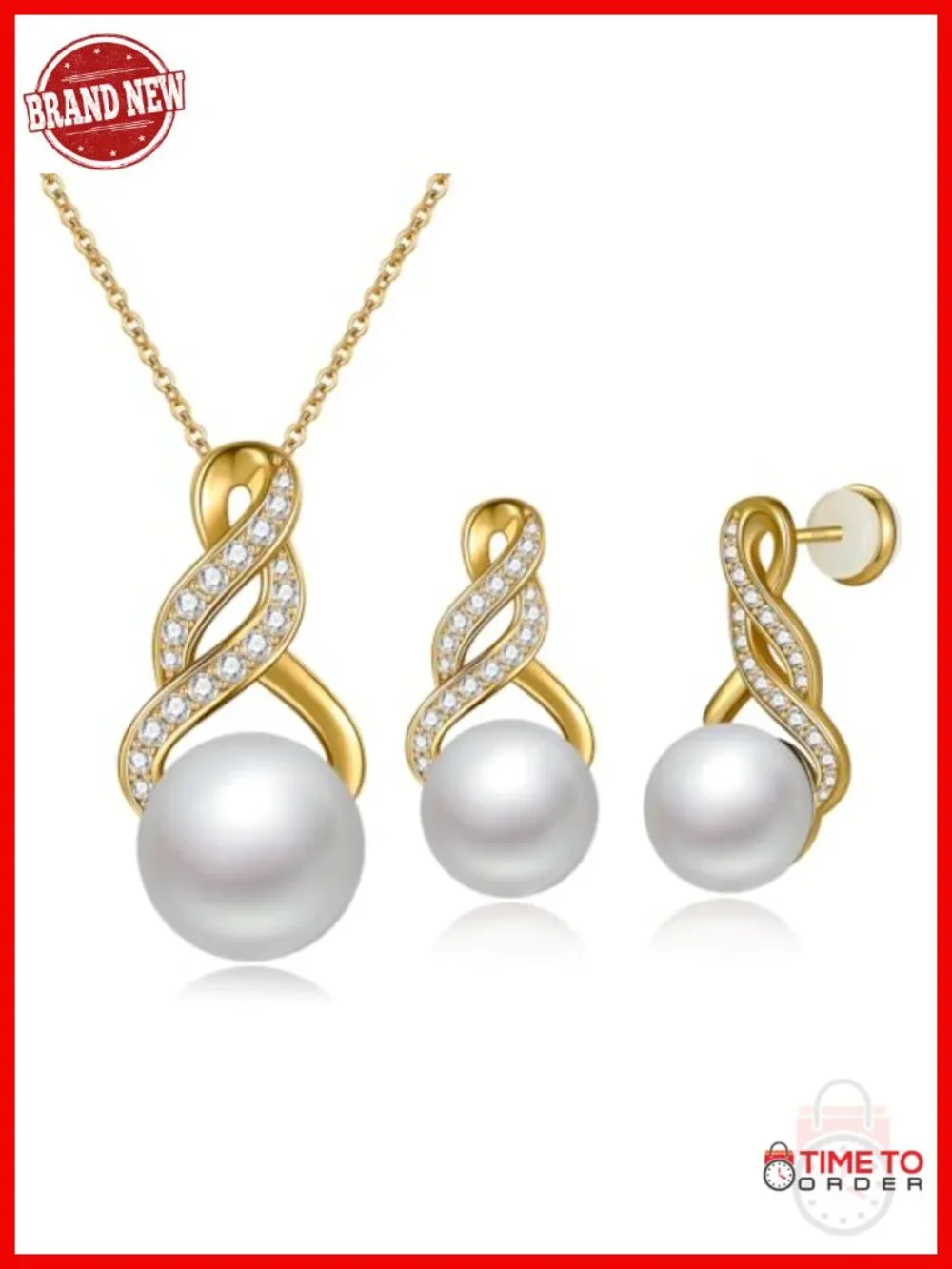 Sterling Silver Pearl Necklace and Earring Set Infinity Knot Gold Plated